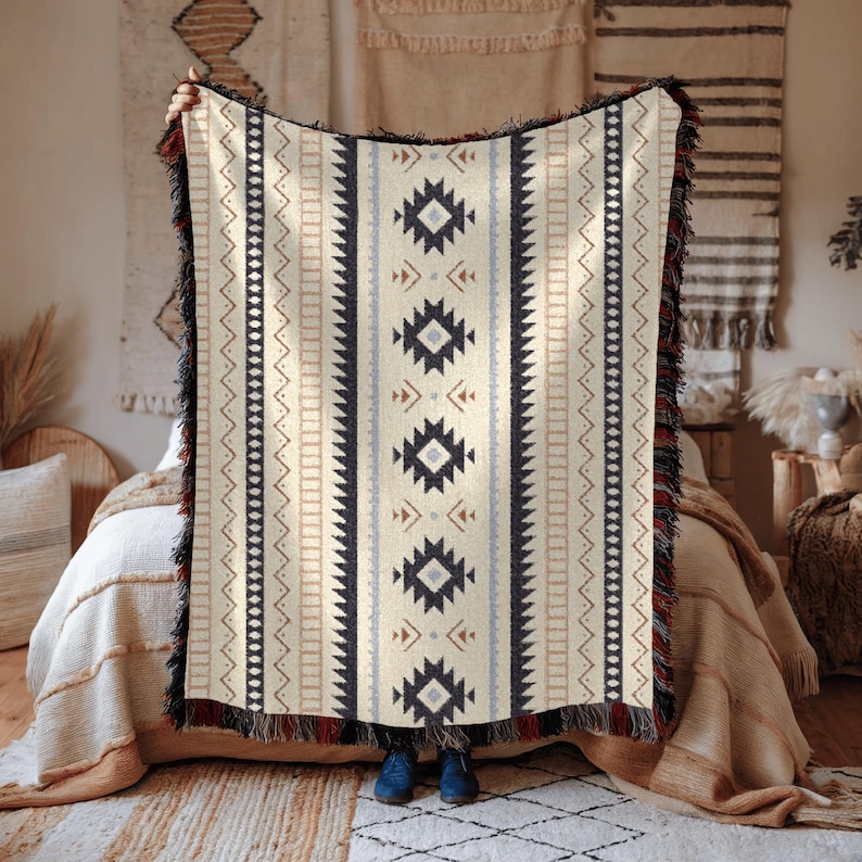Mexican Woven Blanket, Southwestern Tapestry, Boho Throw Blanket or Bedspread 100% Cotton image 5