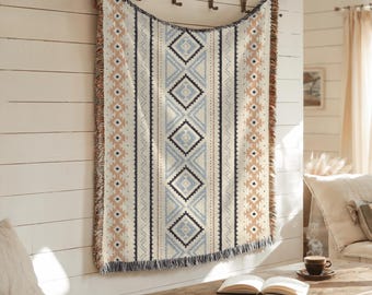 Coperta tessuta messicana, arazzo sud-occidentale, coperta o copriletto boho 100% cotone
