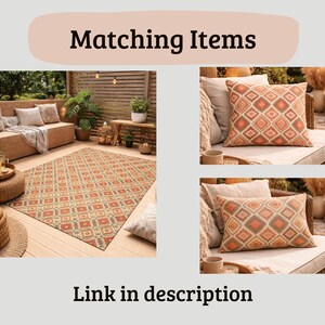 Boho Outdoor Pillow – Coral Geometric Ibiza Patio Cushion, Outdoor Throw Pillow image 6