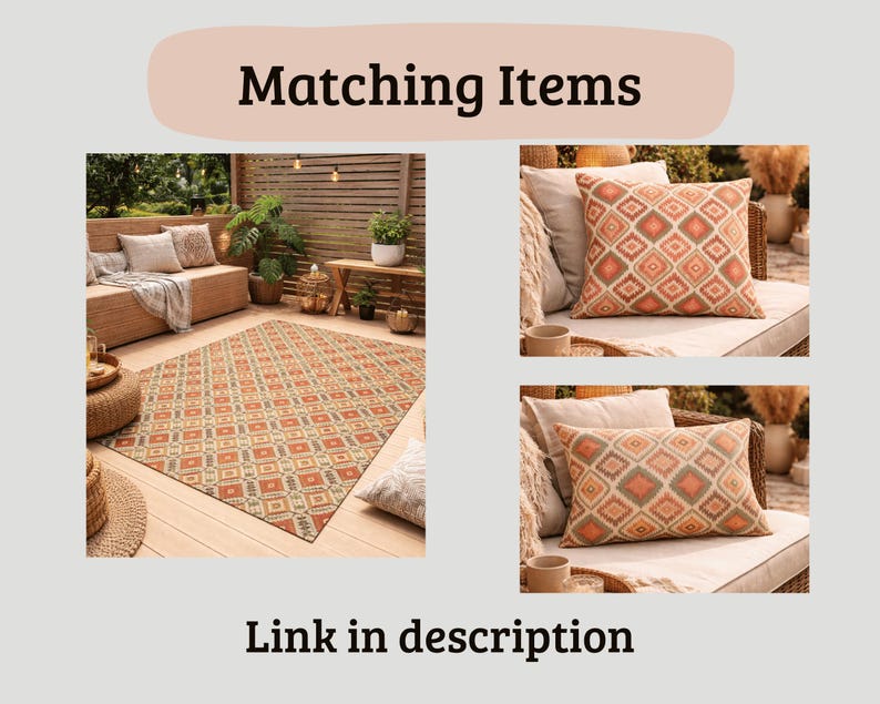 Boho Outdoor Pillow – Coral Geometric Ibiza Patio Cushion, Outdoor Throw Pillow image 6