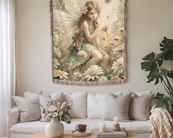Medieval Tapestry Elf, Fantasy Fairy Decor, Large Wall Hanging for Cozy Home Decor
