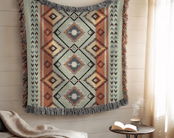 Boho Blanket, Southwestern Blanket Tapestry for Cozy Home Decor, Woven Bedspread