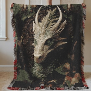 Dragon Blanket, 100% Cotton Dragon Yapestry Throw or Bedspread Medieval Gothic
