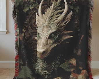 Dragon Blanket, 100% Cotton Dragon Yapestry Throw or Bedspread Medieval Gothic