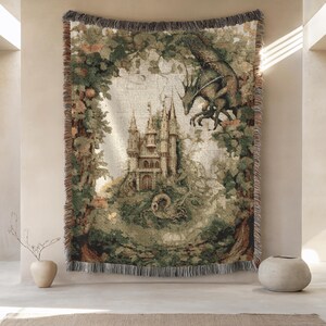 Coperta a forma di drago, arazzo o copriletto medievale, coperta in cotone al 100%