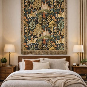 Medieval Tapestry, 100% Cotton Woven Throw Blanket, Castle Decor