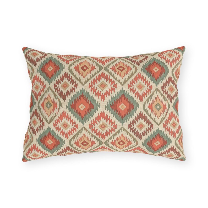 Boho Outdoor Pillow – Coral Geometric Ibiza Patio Cushion, Outdoor Throw Pillow image 9