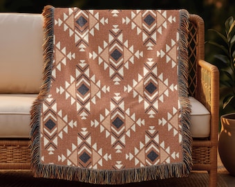 Boho Throw Blanket, Mexican Blanket or Bedspread 100% Cotton Woven Tapestry Cozy Home Decor