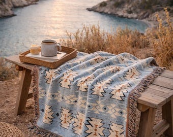 Boho Woven Blanket, Southwestern Tapestry 100% Cotton, Throw Blanket Couch