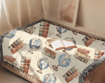 Buchdecke 100% Baumwolle, Buchliebhaber Geschenk, gewebter Wandteppich für Leseecke Dekor