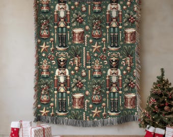 Nutcracker Christmas Tapestry, Christmas Woven Blanket 100% Cotton,  Holiday Decor