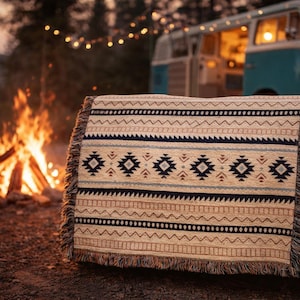 Mexican Woven Blanket, Southwestern Tapestry, Boho Throw Blanket or Bedspread 100% Cotton image 3