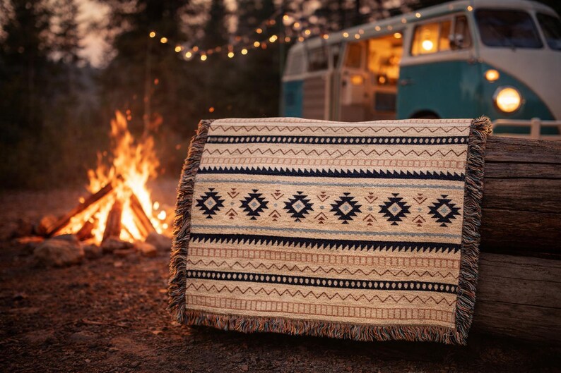 Mexican Woven Blanket, Southwestern Tapestry, Boho Throw Blanket or Bedspread 100% Cotton image 3