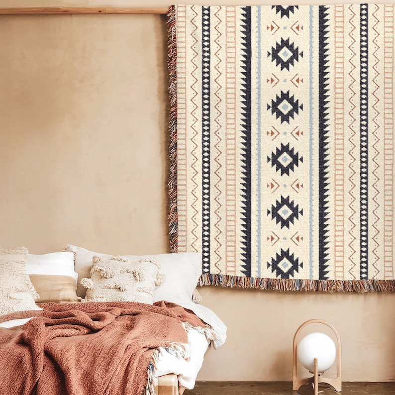 Mexican Woven Blanket, Southwestern Tapestry, Boho Throw Blanket or Bedspread 100% Cotton image 7