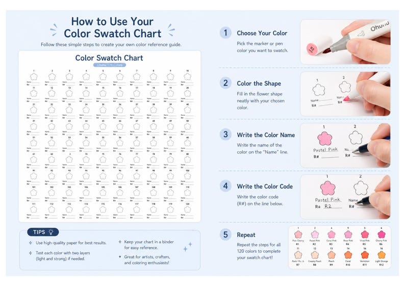320 Color Swatch Chart Printable, Hexagon Color Chart, Marker Swatch ...