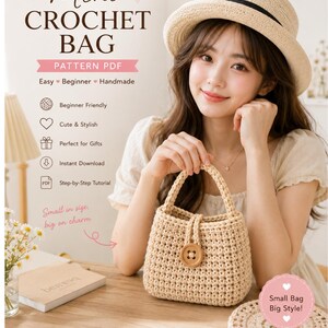 Mini Crochet Bag Pattern PDF | Easy Beginner Crochet Purse Tutorial | Small Handmade Handbag DIY with Button Closure