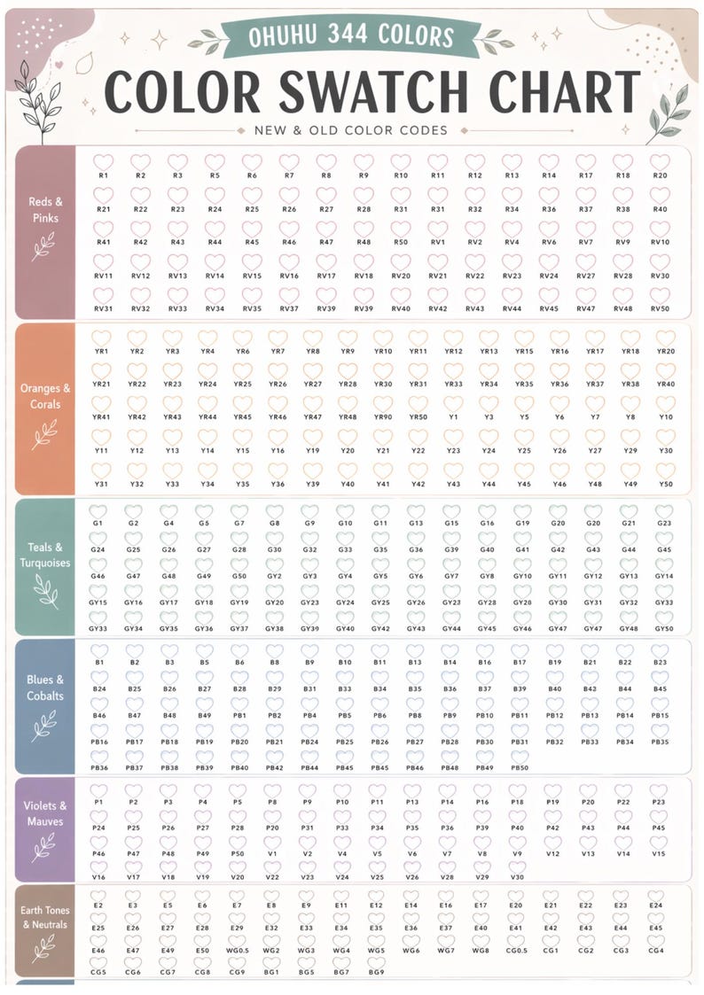 344 Colors Swatch Chart Heart | Marker Color Tracker Printable | Cute ...
