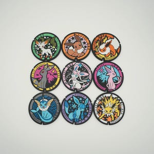 Japanese Manhole Style Fox Evolution Coaster | 3D Printed Drink Coaster | Gaming Desk Decor | Cork Backed