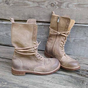 High Beige Suede Boots Handmade