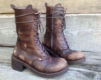 Handmade High Brown Leather Boots Nia