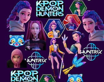 Paquete de Huntrix (PNG), Cazadores de demonios (PNG), Diseño de camisetas de grupos de ídolos de Kpop, Cena de chicas (PNG), Bandas de chicos y chicas Saja (PNG), Fans de Huntrix, Sublimación