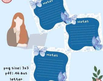Printable Notepad Pages | Cute Notes Paper Templates | Butterfly & Floral Digital Stationery | PNG and PDF Instant Download