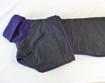 Black Waterproof/Breathable Winter Dog Coat with Purple Fleece Interior - Greyhound, German Shepherd, Doberman Large Dog Coat [236]
