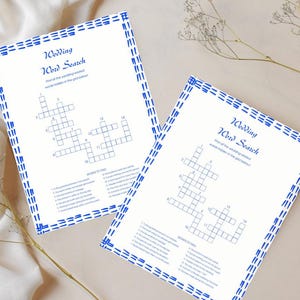 Gioco di ricerca di parole &quot;Elegante matrimonio blu&quot;: modello Canva modificabile (gioco stampabile)