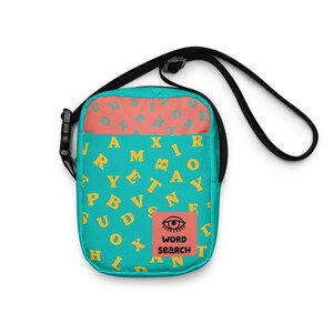 Bolsa Caça-Palavras com Sopa de Letras – Bolsa Tiracolo com Estampa de Letras e Olho – Mini Bolsa de Ombro Divertida para Amantes de Quebra-cabeças e Tipografia