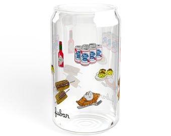 Americana Food Print Beer Glass – Retro Diner Sipper, Fourth of July