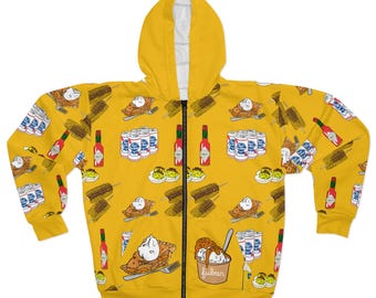 Retro Americana Food Print Zip Hoodie – Diner Style Jacket