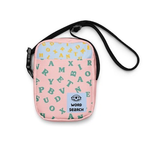 Bolsa Caça-Palavras com Sopa de Letras – Bolsa Tiracolo com Estampa de Letras e Olho – Mini Bolsa de Ombro Divertida para Amantes de Quebra-cabeças e Tipografia