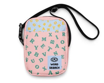 Alphabet Soup Crossbody Bag: Quirky Word Search Print Shoulder Bag