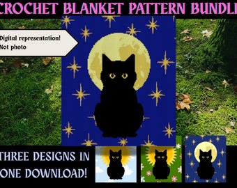 Halloween Cat Crochet Blanket Pattern Bundle: Graphgan, Tapestry (PDF Pattern