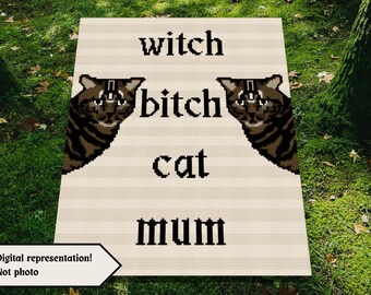 Witch Cat Crochet Pattern: Halloween Blanket Graph (PDF Download)