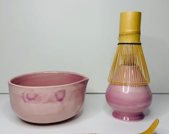 Handmade Lilac Ceramic Matcha Set with Spout and Whisk Holder