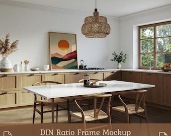 Scandinavian Kitchen Frame Mockup: Vertical Wood, DIN A Ratio (PSD Photoshop Mockup)