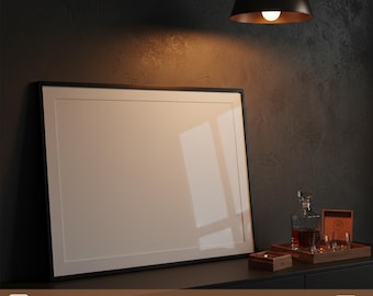 Męska pozioma rama makieta – plakat krajobrazowy w formacie 5:4 – nastrojowa scena ścienna z whisky
