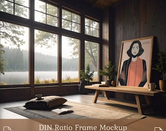 Rustic Cabin Frame Mockup: Japandi Vertical DIN Ratio Size (PSD & JPG)