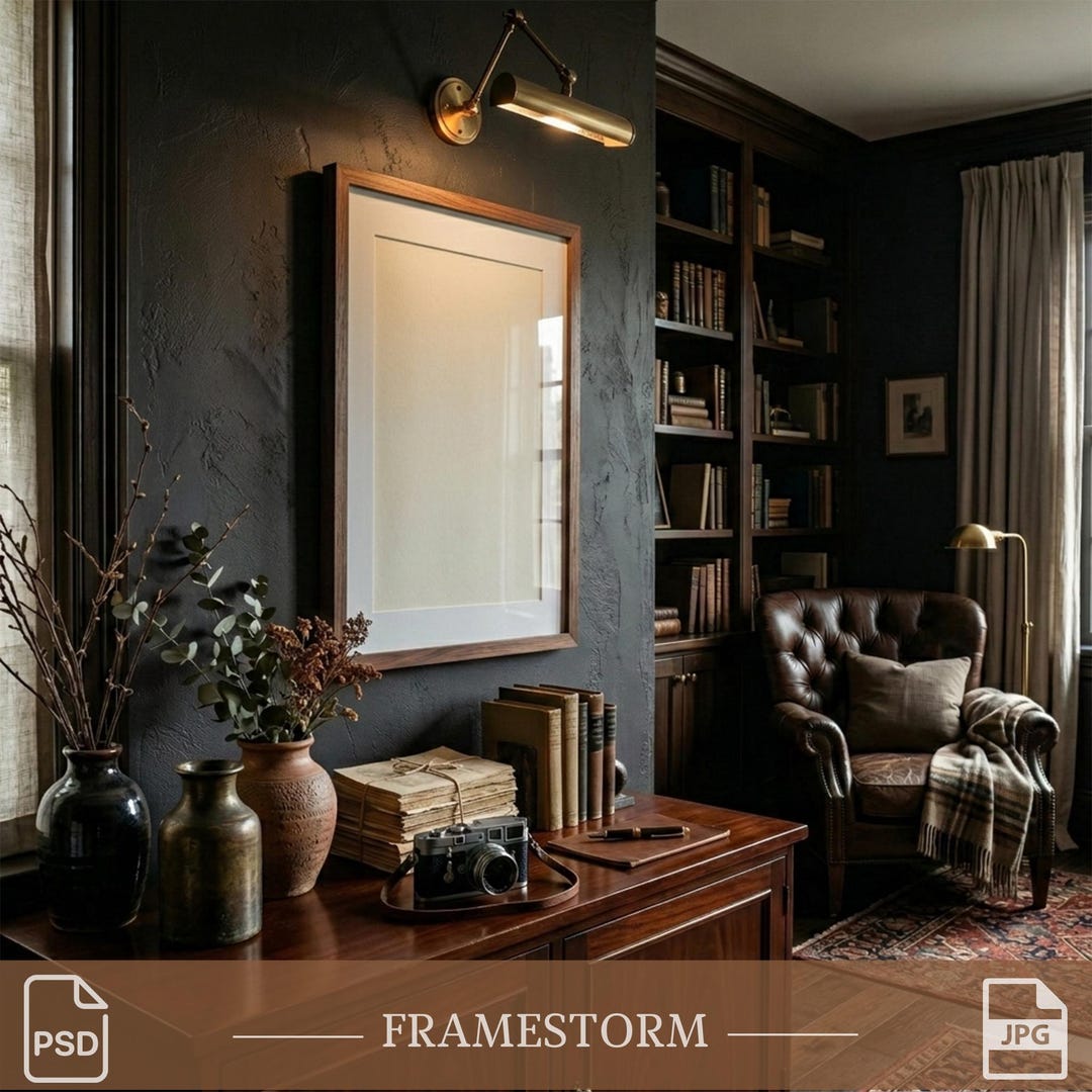 Masculine Dark Study Frame Mockup: Vertical 2x3 Ratio (PSD & JPG) - Etsy UK