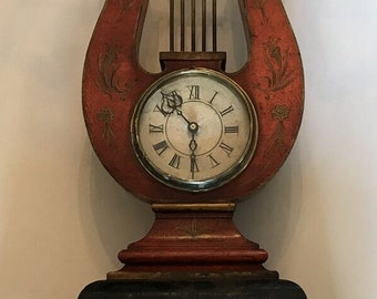 Antique Metal and Wood Large Lyre Style Clock - Battery Operated