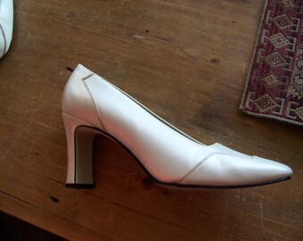 White and Pearl Patent Leather Heels