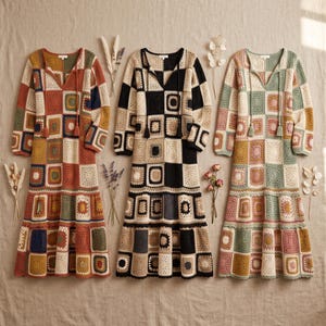 Patchwork Granny Square Maxi Dress Crochet Pattern | Boho Fringe Hem (PDF Download)