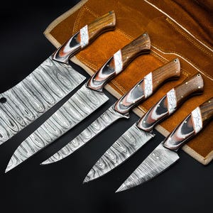 5 Pcs Handmade Damascus Steel Chef Knives Set, Beautiful Kitchen Knives Set, Chef Knives, Christmas Gifts, Birthday Gifts, Gifts For Him.
