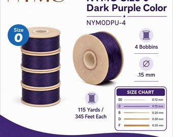 NYMO Nylon Beading Thread Size O Dark Purple Bobbins (115 Yards) X 4