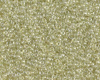 Miyuki 15-91527 / 15-1527 Seed Beads 15/0 Transparent Crystal Lined Sparkle Peridot 8.2g