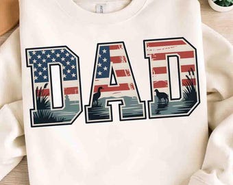 American Flag Dad PNG, Patriotic Father's Day Sublimation, Hunting & Fishing Dad DTF, USA Flag Lettering, Vintage Dad Apparel, July 4th Png