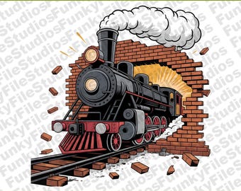 Steam Train Clipart PNG | Digital Download | Break 3D Wall PNG | Locomotive Printable | Kids Room Decor | Train Wall Art