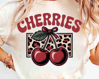 Cherries Leopard Print PNG, Retro Coquette Cherry Design, Trendy Western Sublimation for Shirts, Tumblers, Stickers