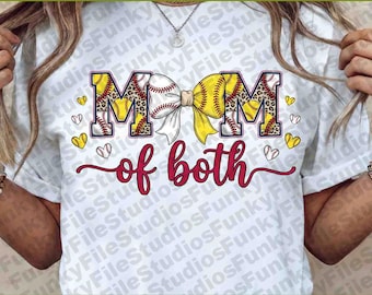 Mom Of Both Baseball And Softball PNG, Sports Mama Game Day Shirt Design, Baseball Coquette PNG, Softball Bow Png, Digital File